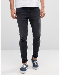New Look Super Skinny Jeans With Ripped Knees In Blue Black Wash