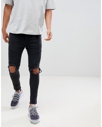 Night Addict Super Skinny Panelled Ripped Jeans