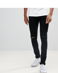 ASOS DESIGN Tall Super Spray On Jeans With Knee Rips In Black