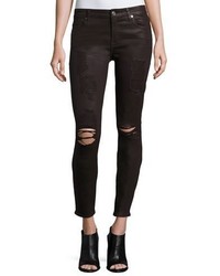 7 For All Mankind The Ankle Skinny Coated Jeans Plum Destroyed