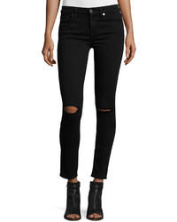 7 For All Mankind The Ankle Skinny Ripped Jeans Bair Black