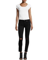 7 For All Mankind The Ankle Skinny Ripped Jeans Bair Black