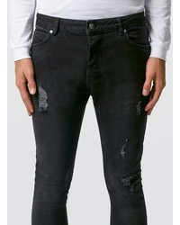 Topman Washed Black Distressed Stretch Skinny Jeans