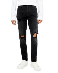 Topman Washed Black Blowout Ripped Skinny Jeans