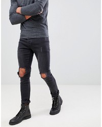 Mennace Washed Black Busted Knee Relaxed Skinny Makavelli Jeans