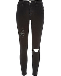 River Island Washed Black Ripped Molly Jeggings