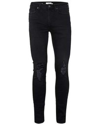 Topman Washed Black Ripped Spray On Skinny Jeans