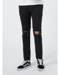 Topman Washed Black Ripped Stretch Skinny Jeans