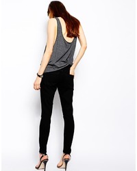 Asos Whitby Low Rise Skinny Ankle Grazer Jeans In Clean Black With Ripped Knee