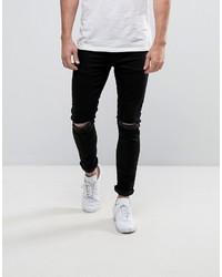 Yourturn Super Skinny Jeans With Knee Rips In Black