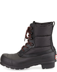 Hunter Boot Quilted Leather Rubber Lace Up Boot Black