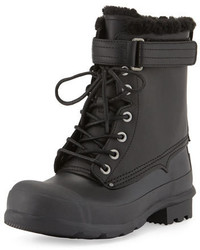 Hunter Boot Rubber And Shearling Fur Lace Up Boot Black