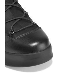 Prada Leather Trimmed Canvas And Rubber Boots Black