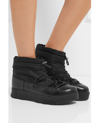 Prada Leather Trimmed Canvas And Rubber Boots Black