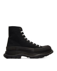 Alexander McQueen Black Canvas Lace Up Boots