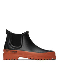 Stutterheim Black And Orange Rainwalker Chelsea Boots