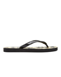VERSACE JEANS COUTURE Black And Gold Baroque Logo Flip Flops
