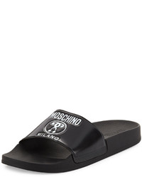 Moschino Double Question Mark Logo Rubber Slide Sandal Black