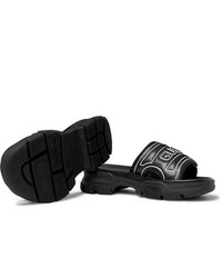 Gucci Logo Embossed Leather And Rubber Slides