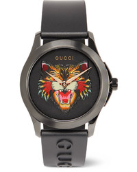 Gucci 38mm Angry Cat Blackened Stainless Steel And Rubber Watch