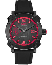 Bulova Accuswiss Automatic Percheron Black Silicone Rubber Strap Watch 43mm 65b165 Manchester United Edition
