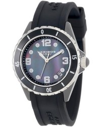 Akribos XXIV Ak502bk Ceramic Case With Silver Accents And Black Rubber Strap Watch