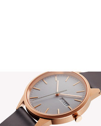 Uniform Wares C40 Day Date Watch In Pvd Rose Gold With Grey Nitrile Rubber Strap