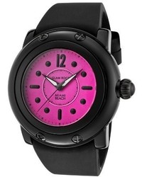 Glam Rock Gr25044 Miami Beach Bright Fuschia Dial Black Silicone Watch