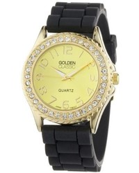 Golden Classic 2289 Goldblack Love Affair Clear Rhinestone Black Silicone Watch