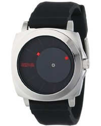 Kenneth Cole Reaction Unisex Rk1327 Street Silver Round Case Offset Black Dial Red Accents Watch