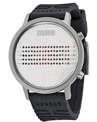 Versus By Versace 3c71100000 Hollywood Digital Silver Dial With Crystals Black Rubber Watch
