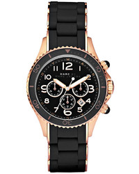 Marc by Marc Jacobs Watch Unisex Chronograph Black Silicone Wrapped Rose Gold Tone Stainless Steel Bracelet Mbm2553