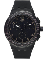 Swatch Watch Unisex Swiss Chronograph Black Efficiency Black Silicone Strap 42mm Susb400