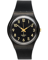 Swatch Watch Unisex Swiss Golden Tac Black Silicone Strap 34mm Gb274