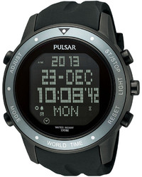 Pulsar World Time Black Gray Rubber Strap Digital Watch