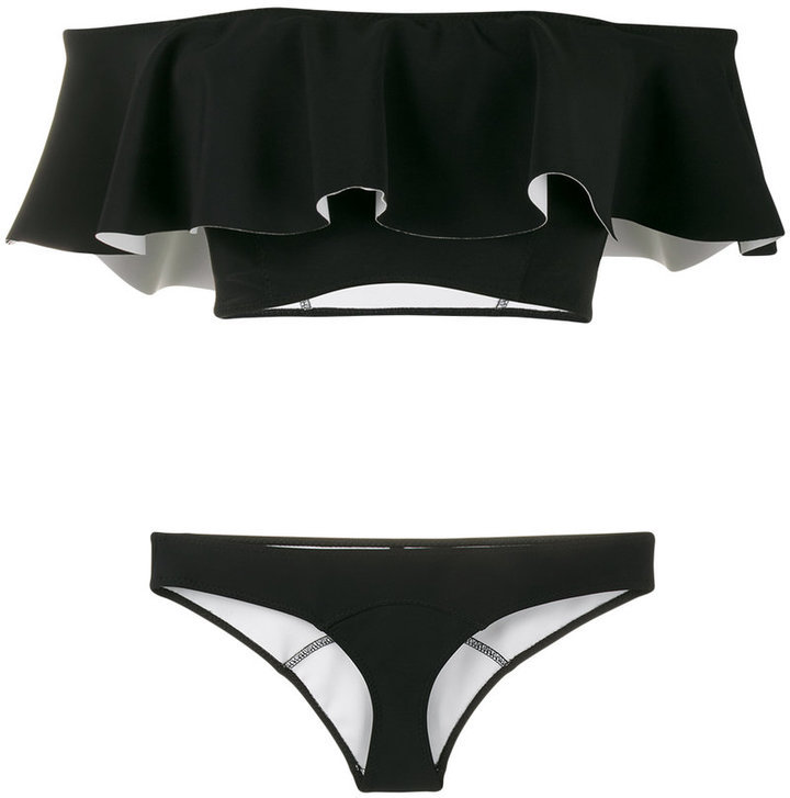 Lisa Marie Fernandez Black Mira Ruffle Bandeau Bikini Farfetch