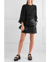 MCQ Alexander Ueen Ruffled Broderie Anglaise Cotton Trimmed Crepe Top Black