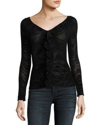 Opening Ceremony Devore Ruched V Neck Top W Ruffled Frill
