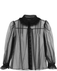Simone Rocha Feather Trimmed Ruffled Tulle Blouse Black
