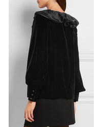 Saint Laurent Ruffled Collar Velvet Blouse Black