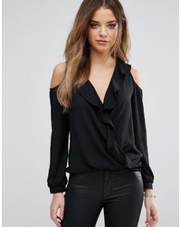 Lipsy Wrap Front Ruffle Blouse With Cold Shoulder