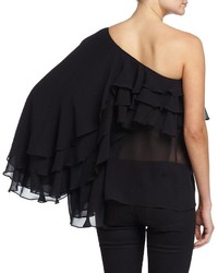 Michael Kors Michl Kors One Shoulder Ruffled Top Black