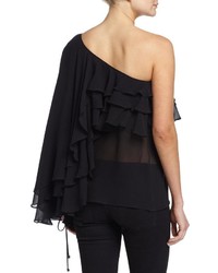 Michael Kors Michl Kors One Shoulder Ruffled Top Black