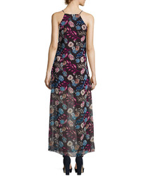 Romeo & Juliet Couture Ruffled Floral Chiffon Maxi Dress Black Pattern