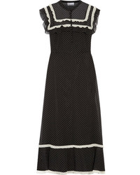 Black Ruffle Chiffon Midi Dress