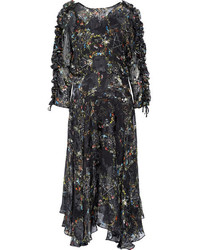 Preen by Thornton Bregazzi Ermin Ruffle Trimmed Devor Silk Blend Chiffon Midi Dress Black