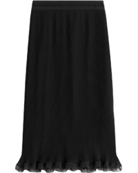 Black Ruffle Chiffon Pencil Skirt