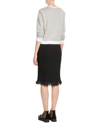 Carven Ribbed Pencil Skirt With Ruffle