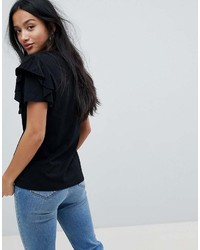 Glamorous Petite T Shirt With Ruffle Sleeves And Chest Pocket