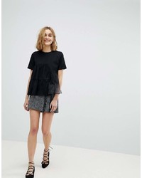 Lost Ink Relaxed T Shirt With Woven Chiffon Panels